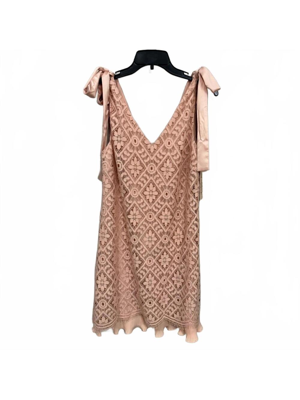 Nanette Lepore Blush Pink Lace Ribbon Ruffle Mini Dress NWT Size 12 - Picture 3 of 7